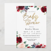 Invitation du Baby shower Floral de Bourgogne (Devant / Derrière)