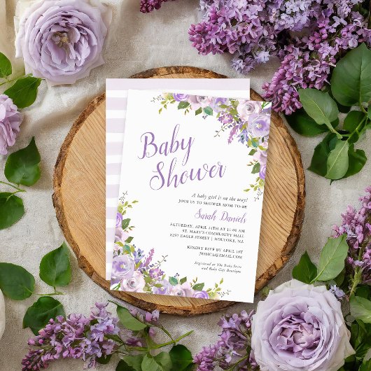 Invitation du Baby shower floral Lilac