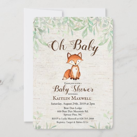 Invitation du Baby shower Fox (Devant)
