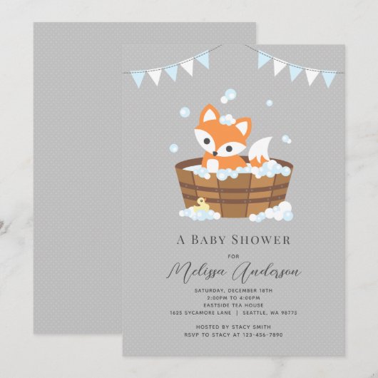 Invitation du Baby shower Fox (Devant / Derrière)