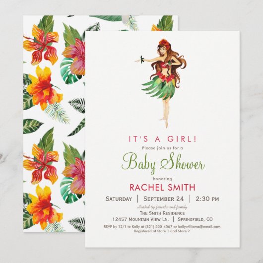 Invitation du Baby shower Hawaiian Luau (Devant / Derrière)