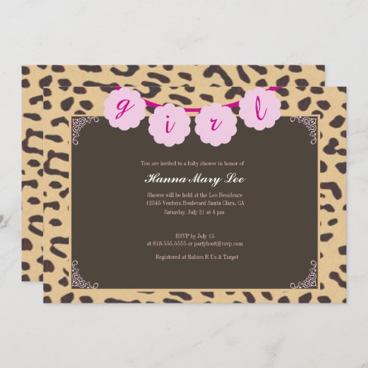 Invitation du Baby shower Leopard (Devant / Derrière)