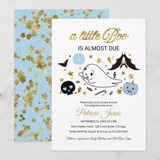 Invitation du Baby shower Little Boo Halloween (Devant / Derrière)