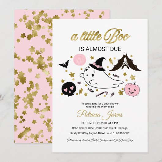 Invitation du Baby shower Little Boo Halloween (Devant / Derrière)
