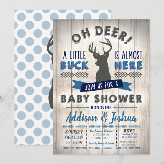 Invitation du Baby shower Little Buck Deer (Devant / Derrière)