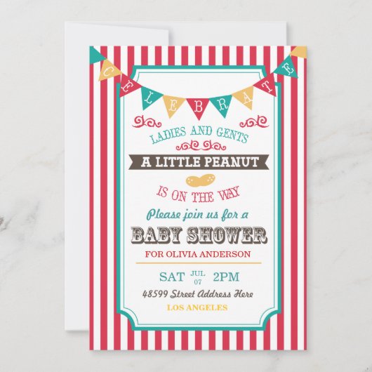 Invitation du Baby shower Little Peanut Circus (Devant)