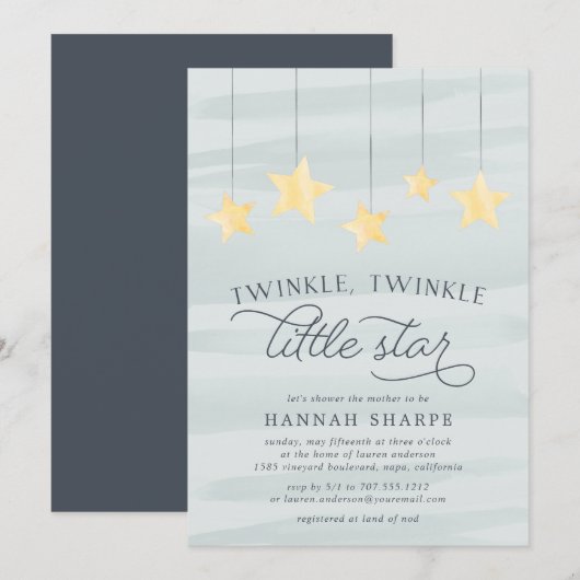 Invitation du Baby shower Little Star | Menthe (Devant / Derrière)