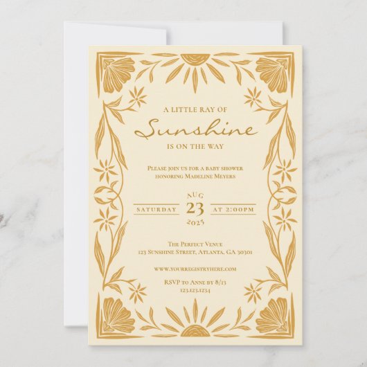 Invitation du Baby shower Little Sunshine (Devant)