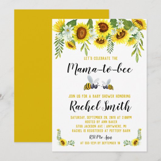 Invitation du Baby shower Mama-to-bee (Devant / Derrière)
