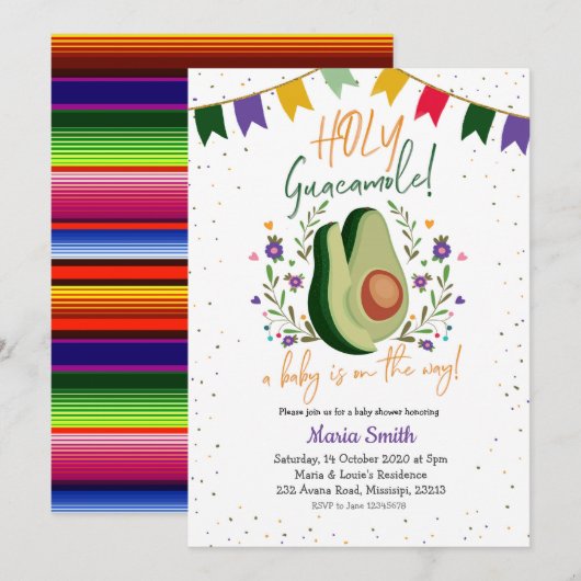 Invitation du Baby shower mexicain de Saint-Guacam (Devant / Derrière)