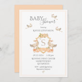 Invitation du Baby shower Monogram Peach Crest (Devant / Derrière)