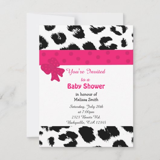 Invitation du Baby shower Motif Leopard (Devant)