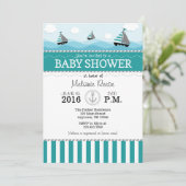 Invitation du Baby shower nautique bleu turquoise (Debout devant)
