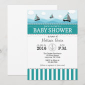 Invitation du Baby shower nautique bleu turquoise (Devant / Derrière)