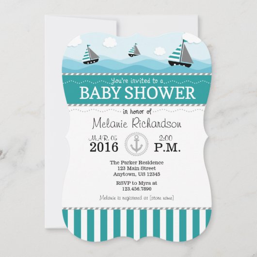 Invitation du Baby shower nautique bleu turquoise (Devant)