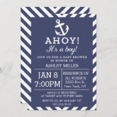 Invitation du Baby shower Nautique Chevron de la M (Devant / Derrière)