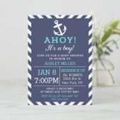 Invitation du Baby shower Nautique Chevron de la M (Debout devant)