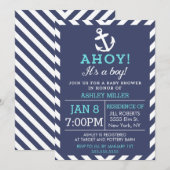Invitation du Baby shower Nautique Chevron de la M (Devant / Derrière)