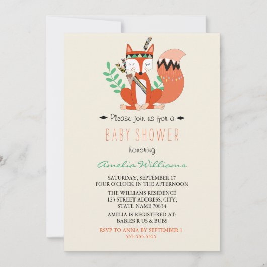 Invitation du Baby shower neutre Fox Woodland (Devant)