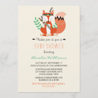 Invitation du Baby shower neutre Fox Woodland