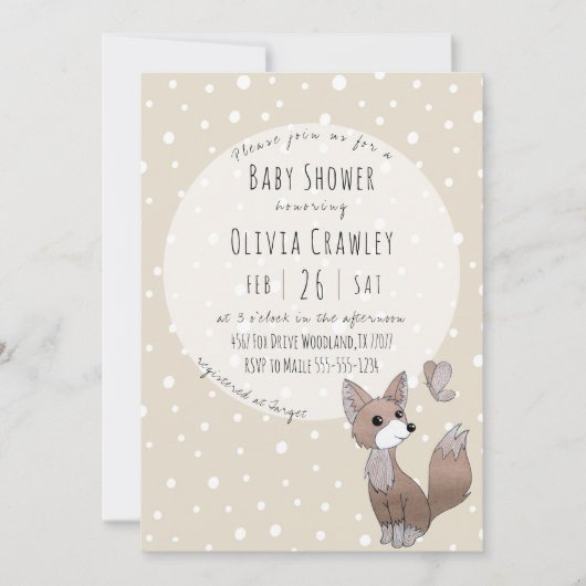 Invitation du Baby shower neutre Fox Woodland (Devant)