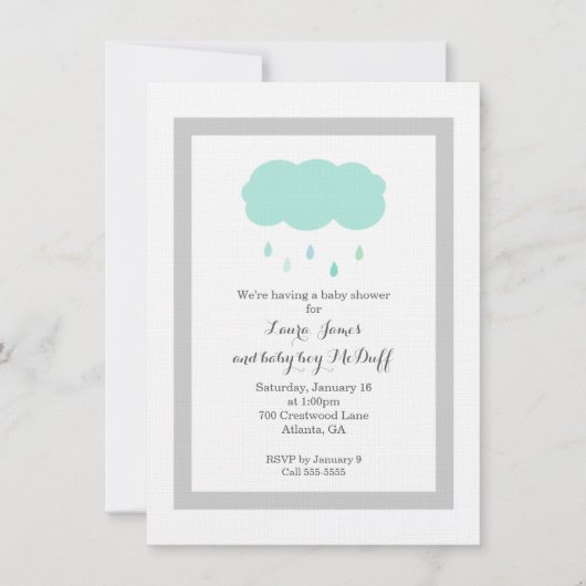 Invitation du Baby shower nuage de pluie (Devant)