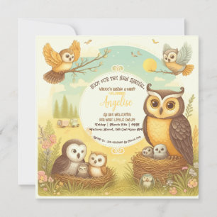Invitation du Baby shower Owl Hoots