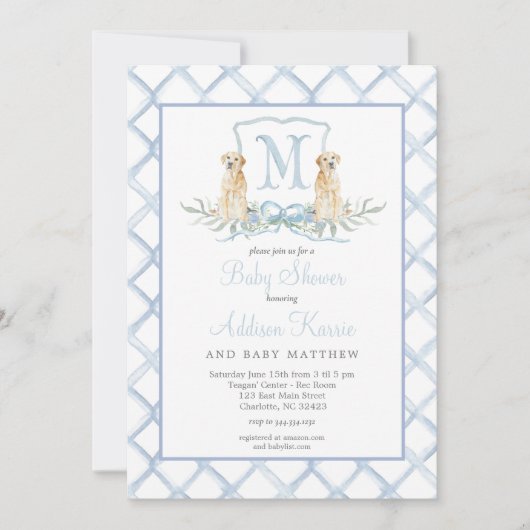 Invitation du Baby shower Preppy Puppy Chig Crest (Devant)