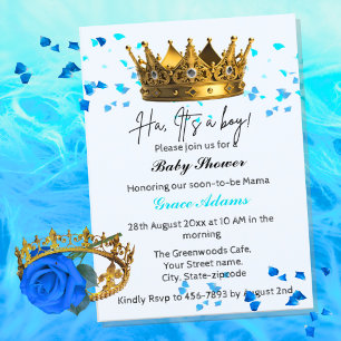 Invitation du Baby shower Prince Crown (bébé garço