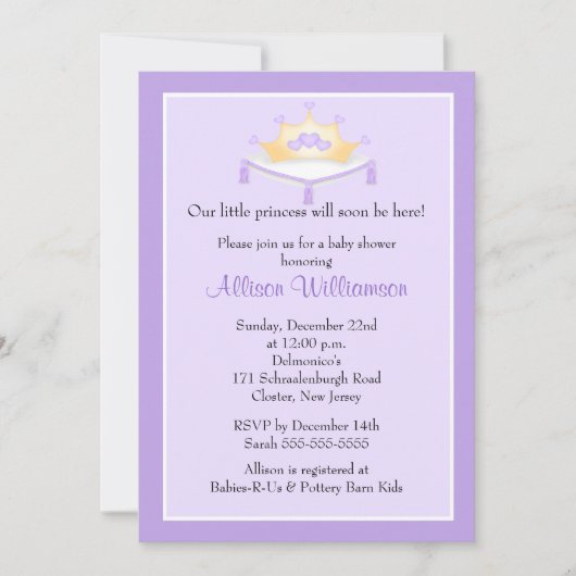 Invitation du Baby shower Princess Crown (Devant)