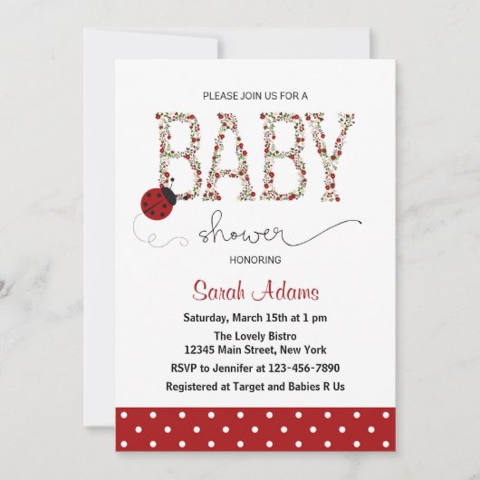 Invitation du Baby shower Red Ladybug (Devant)