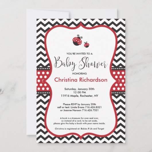 Invitation du Baby shower Red Ladybug (Devant)