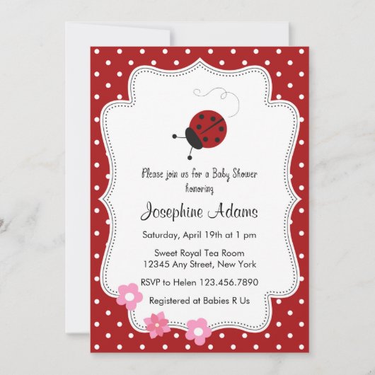 Invitation du Baby shower Red Ladybug (Devant)
