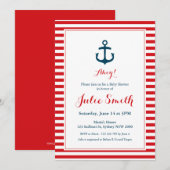 Invitation du Baby shower rouge nautique (Devant / Derrière)