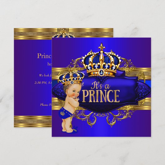 Invitation du Baby shower Royal Blue Gold (Devant / Derrière)