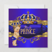 Invitation du Baby shower Royal Blue Gold (Devant)
