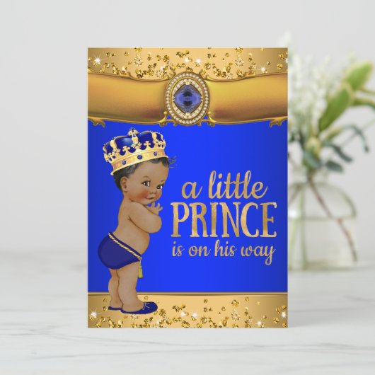 Invitation du Baby shower Royal Blue Gold (Debout devant)