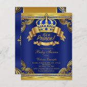 Invitation du Baby shower Royal Blue Gold (Devant / Derrière)