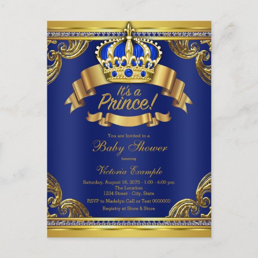 Invitation du Baby shower Royal Blue Gold (Devant)