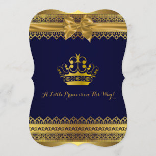 Invitation du Baby shower Royal Blue & Gold Crown