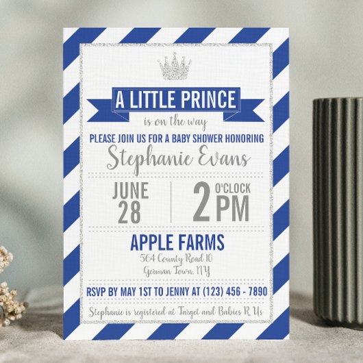 Invitation du Baby shower Royal Blue Little Prince