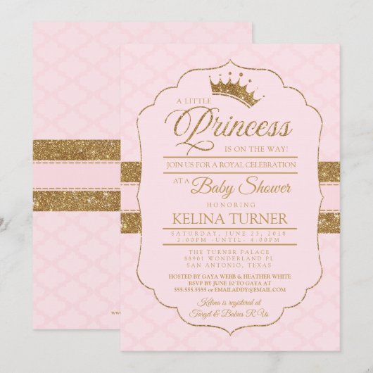 Invitation du Baby shower Royal Little Princess Bl (Devant / Derrière)