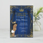 Invitation du Baby shower Royal Navy Blue Gold Pri (Debout devant)