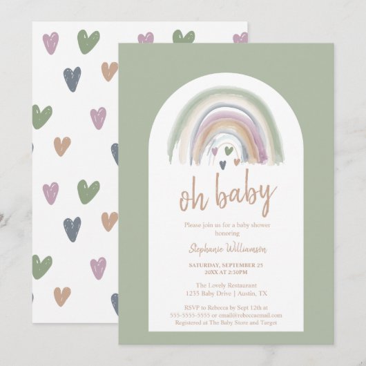 Invitation du Baby shower Sage Green Boho Arch (Devant / Derrière)