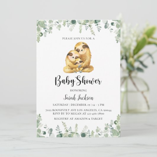 Invitation du Baby shower Sloth (Debout devant)
