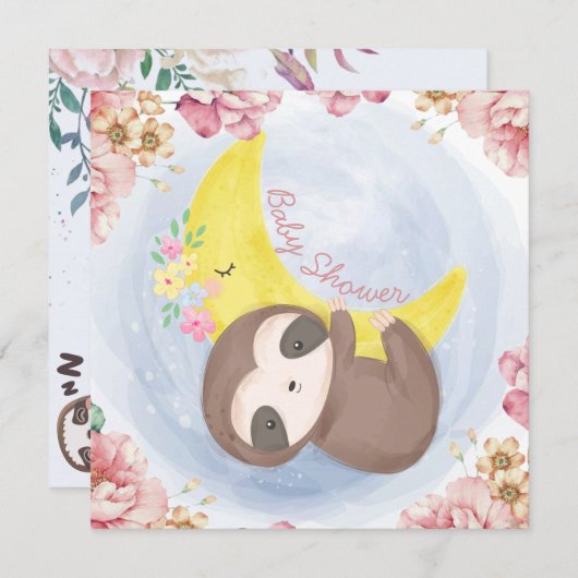 Invitation du Baby shower Sloth (Devant / Derrière)