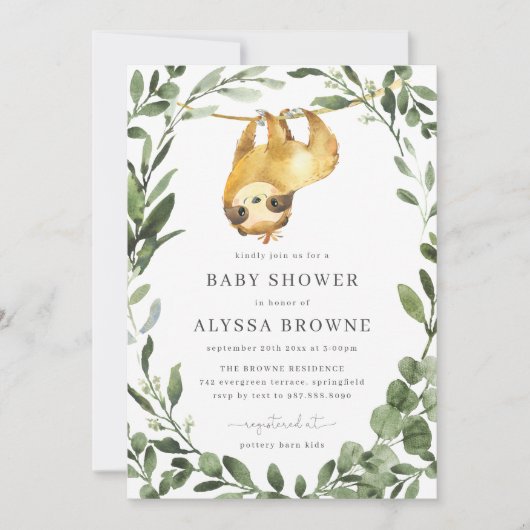 Invitation du Baby shower Sloth (Devant)