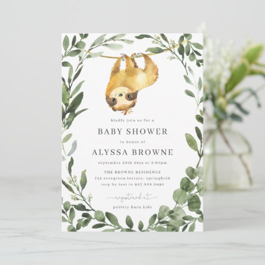 Invitation du Baby shower Sloth (Debout devant)
