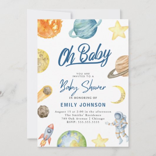 Invitation du Baby shower spatial Astronaut (Devant)