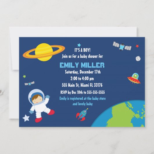 Invitation du Baby shower spatial astronaute (Devant)